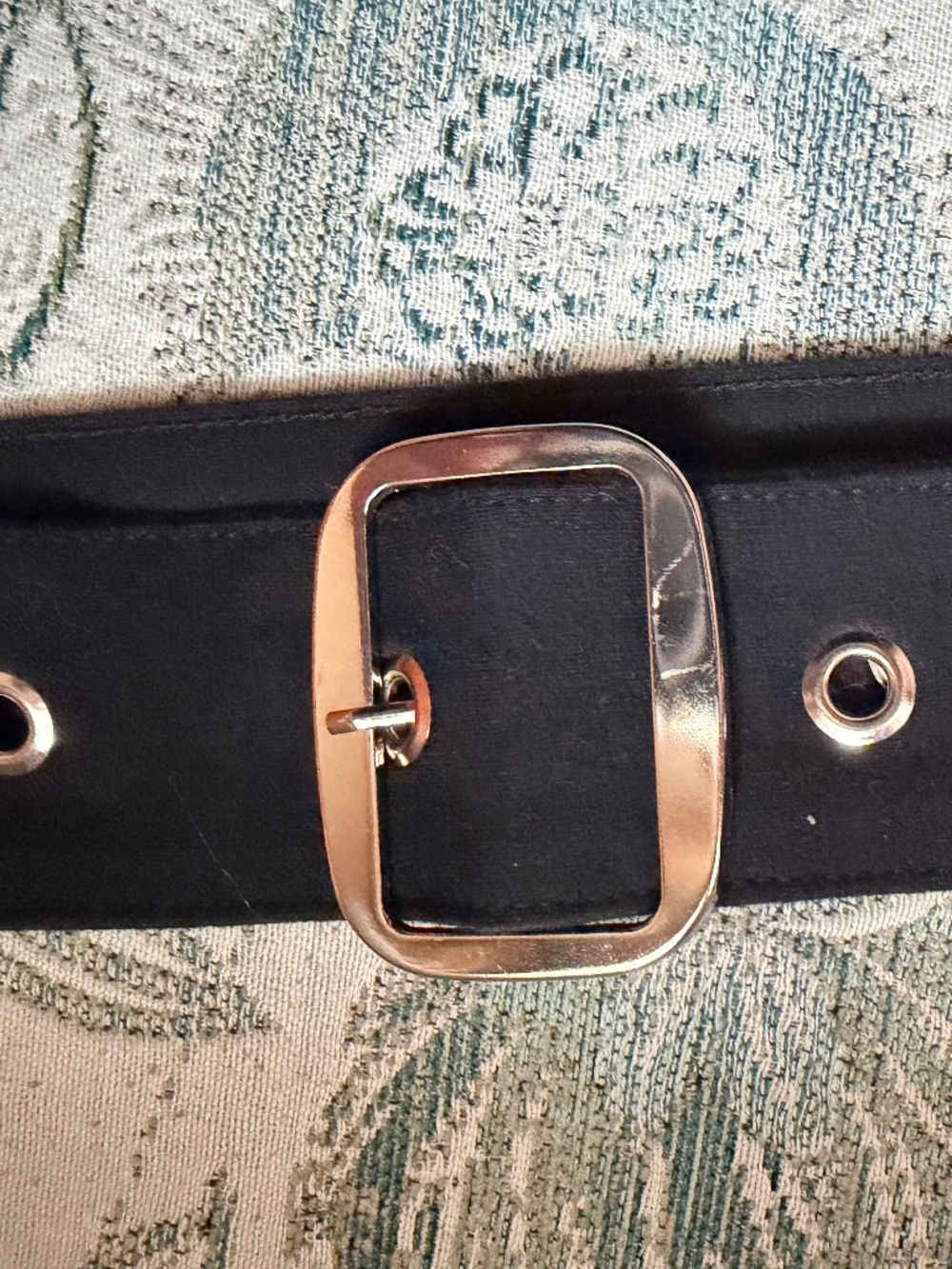 Black stretch material belt with silver buckle - max 37-45 inches - Picture 3 of 3